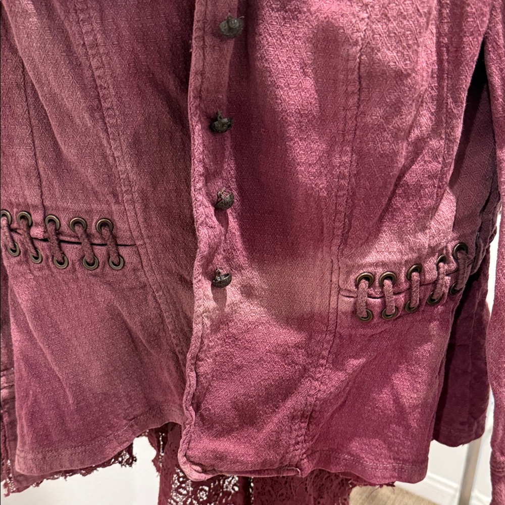 Free People Women’s Lace-Trim Burgundy Jacket - Picture 4 of 7